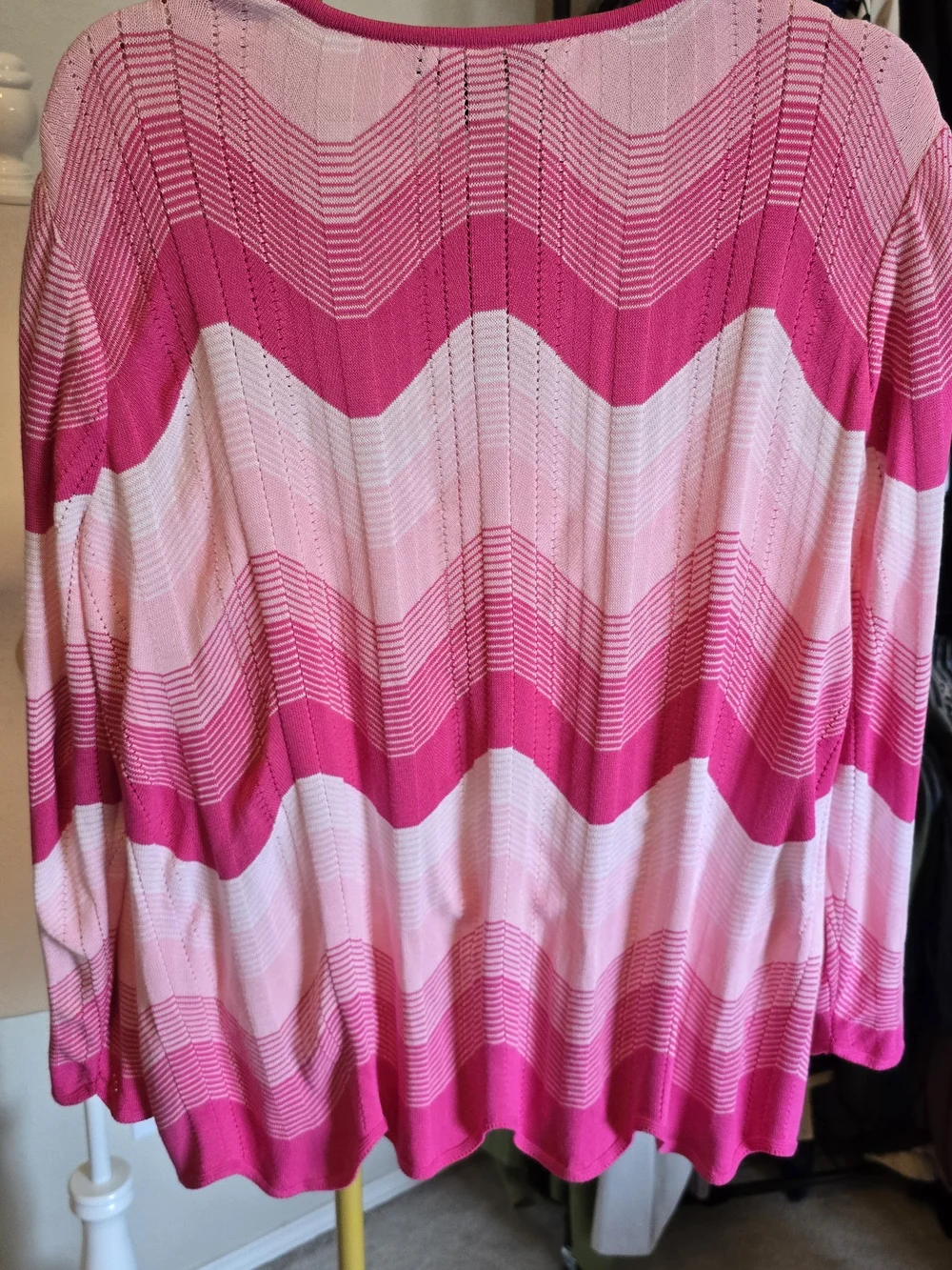 Ming Wang Pink Pointelle Chevron Knit Long-Sleeve Top Petite XL